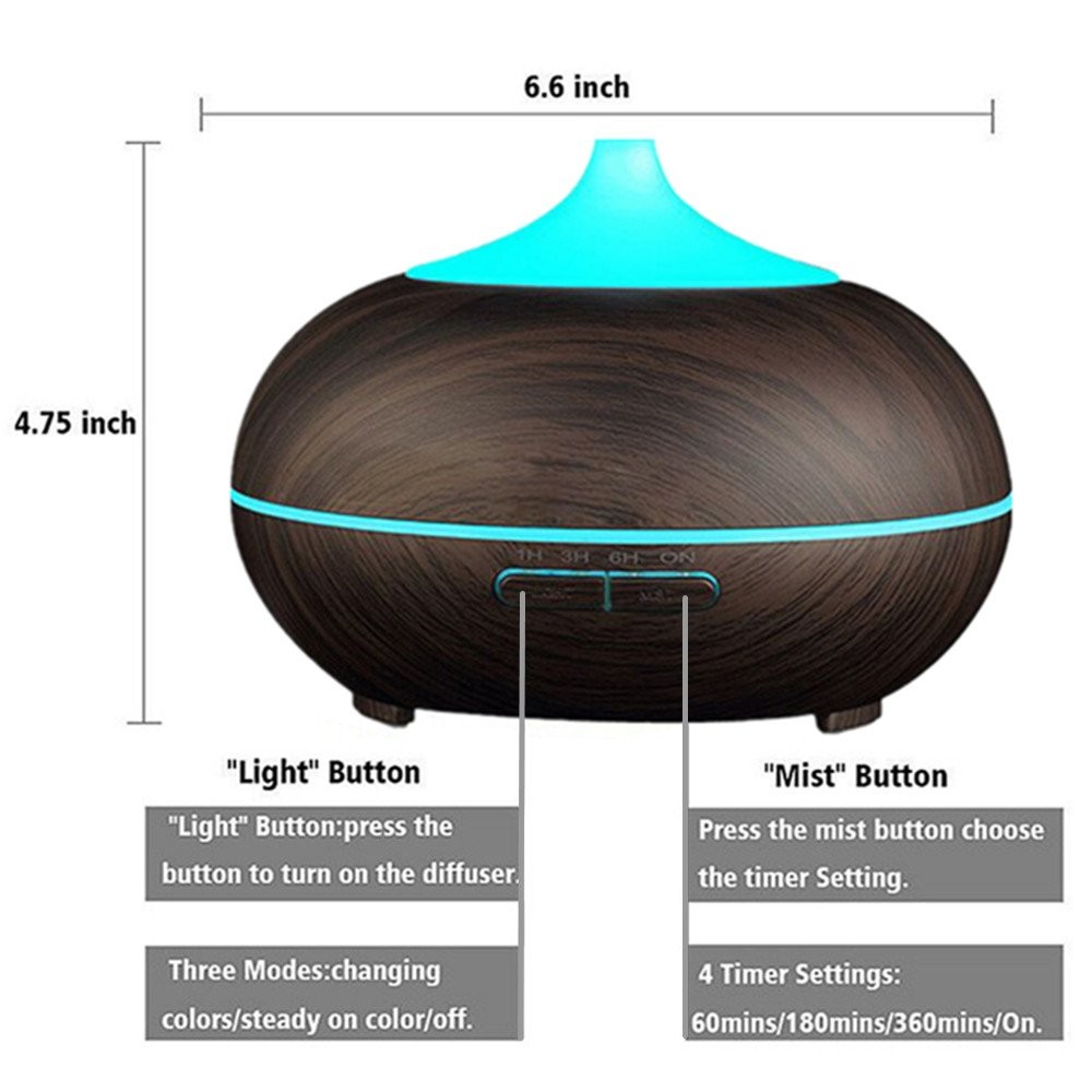 Whisper - Quiet 300ml Wood Grain Ultrasonic Cool Mist Humidifier