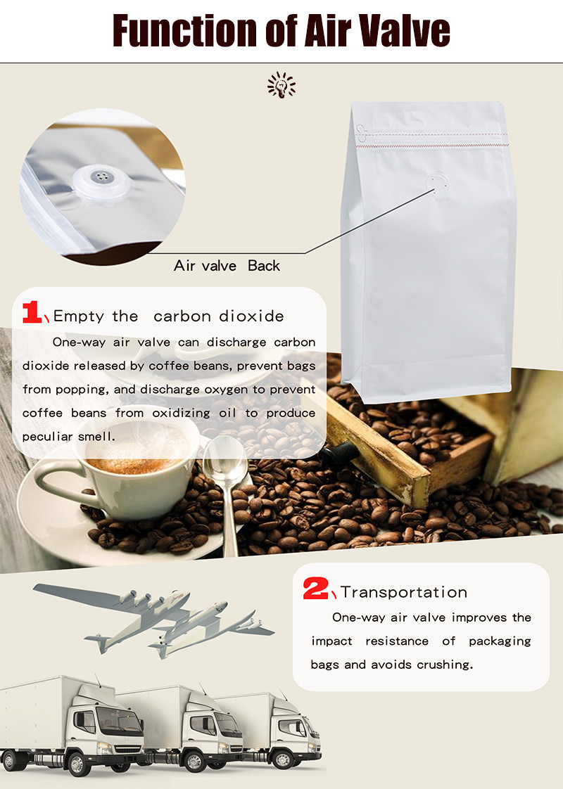 Food Grade Aluminum Foil Coffee Sachet Bag Flat Bottom 300 Micron With Zipper Valve