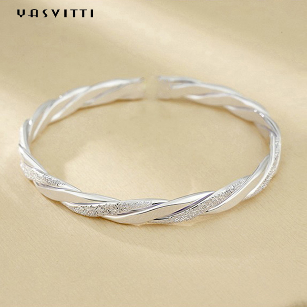 3g 13cm Twist Cuff Bracelet Rhodium Plated CZ 925 Silver Bangles