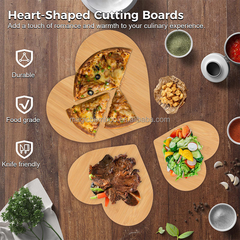 Sustainable Heart Shaped Bamboo Cutting Boards 3 Pcs for Professional Kitchens