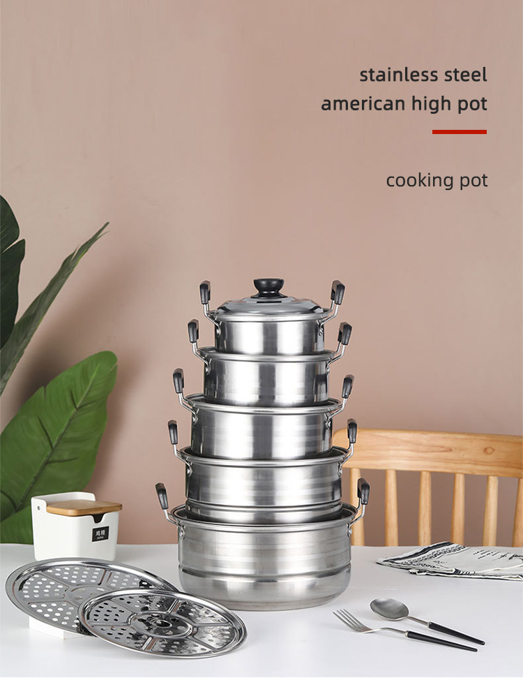 Hot Selling American style Kitchen Cooking Pot Set Stainless Steel Cookware Cooking Soup Pot Set