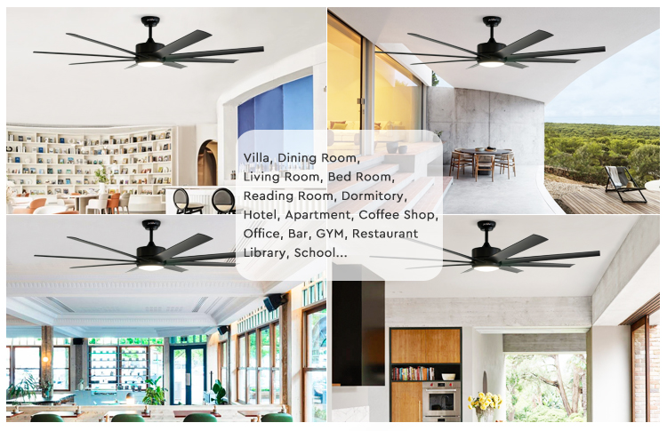 64" 8 ABS Blades Ceiling Fan with Remote Control LED Light Source and KC Certification