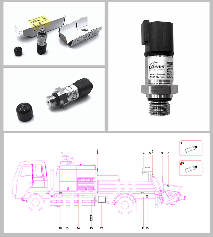 30VDC 60101211 High Accuracy Pressure Sensor Excavator Electric Parts