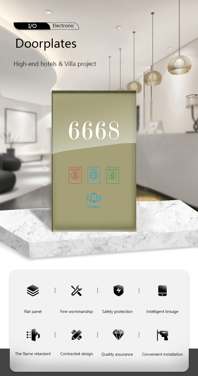 Black / Champagne Hotel Door Plate 150x250mm Size Tempered Glass Material