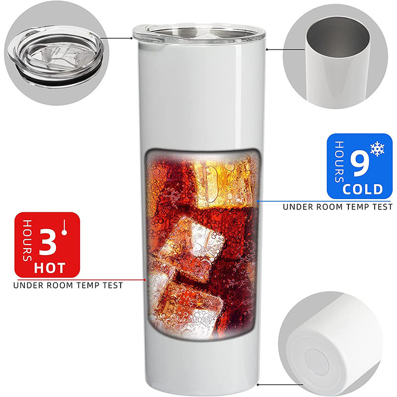 Sublimation Tumblers Bulk 20 OZ Straight Skinny Stainless Steel Double Wall Insulated Sublimation Water Bottles Blank With Lid