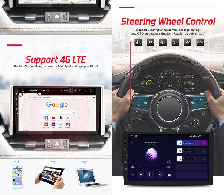 Universal Car Stereo 10inch Car Multimedia Player QLED Screen Support Bluetooth Wifi 4G