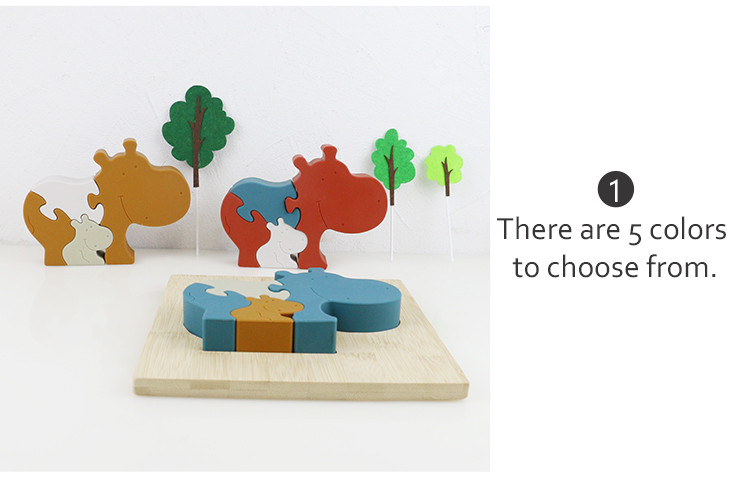Silicone and wooden jigsaw puzzle standing animal hippo puzzle kid toys for child playing