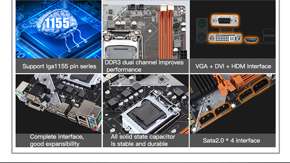 Sata2.0 H61 LGA 1155 Motherboard DDR3 Dual Channel 100m Network Card