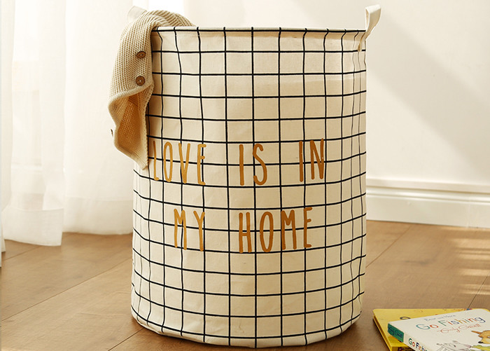 Puting Foldable washing laundry clothes basket toy storage bag large box customized Grey plaid love is in my home