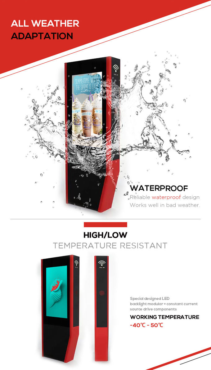 55 Inch Outdoor Digital Signage Waterproof 2500 Nits Multi Language Support