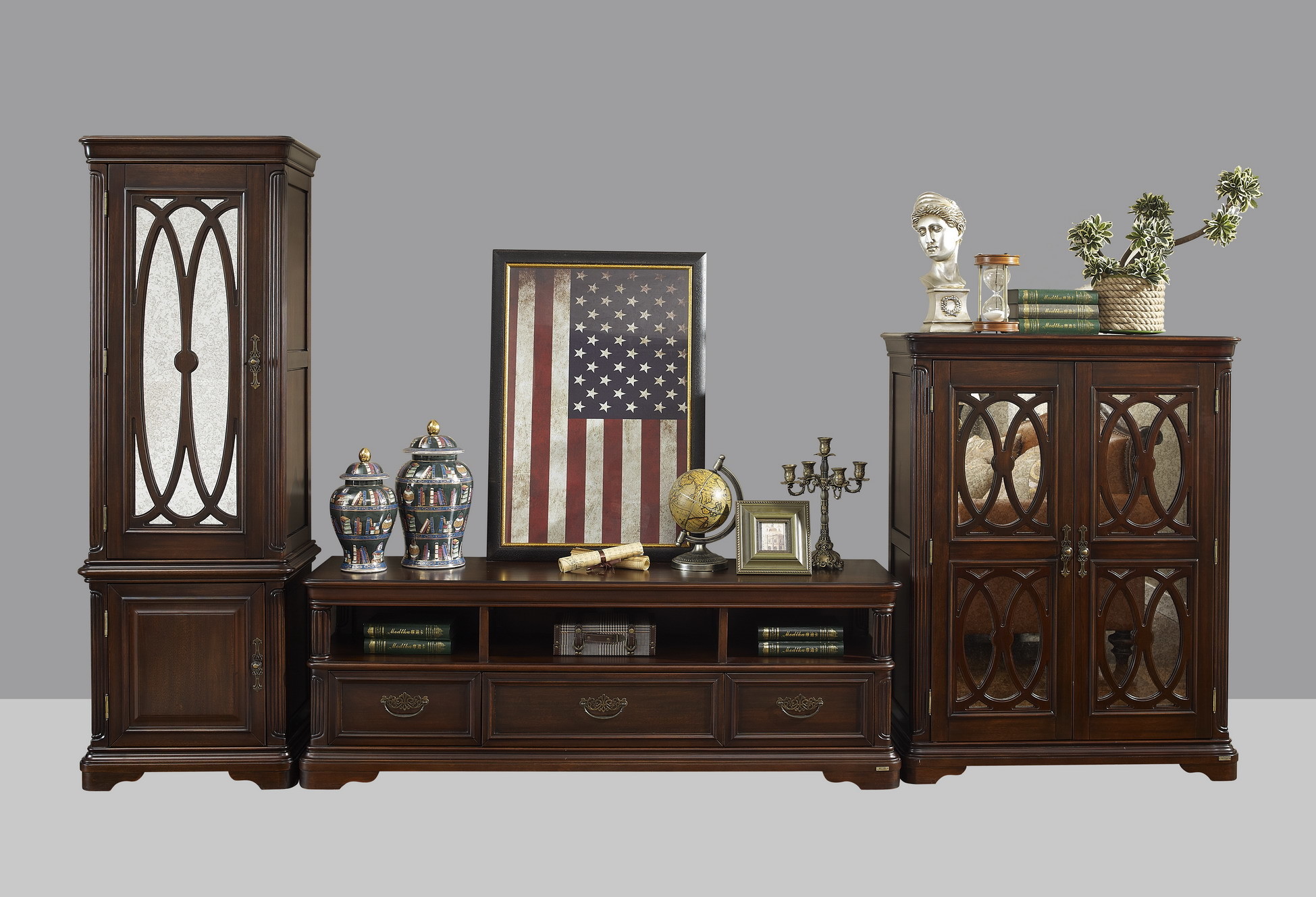 Home Office Study room furniture Wooden Reading Writing desk Computer table with Storage cabinet and Bookshelf cabinet