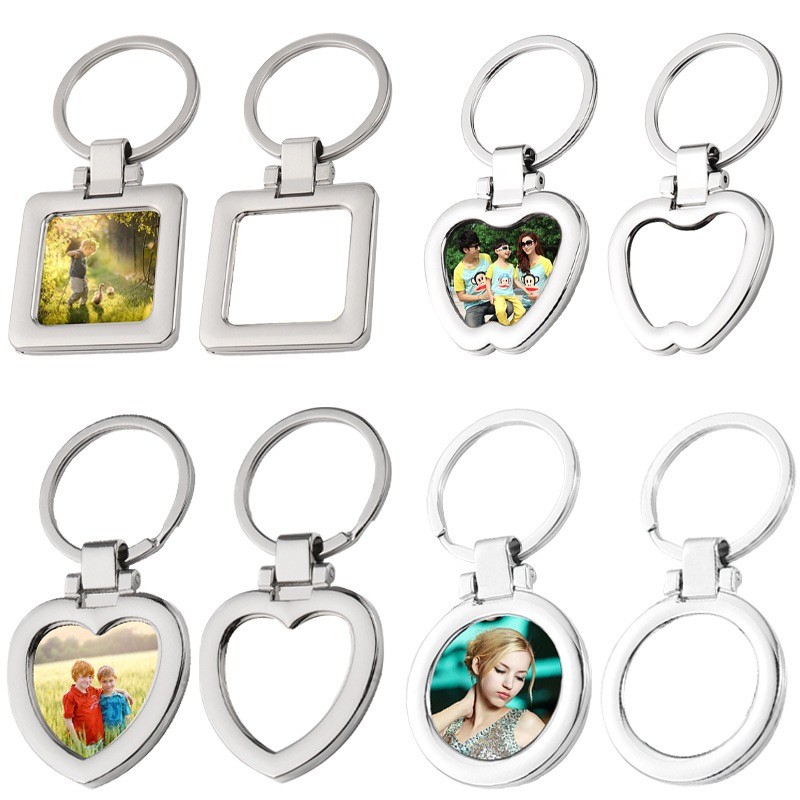 Customized Blank Sublimation Metal Keyring Pendant With Moving Photo Frame Holiday Small Gift Keychain