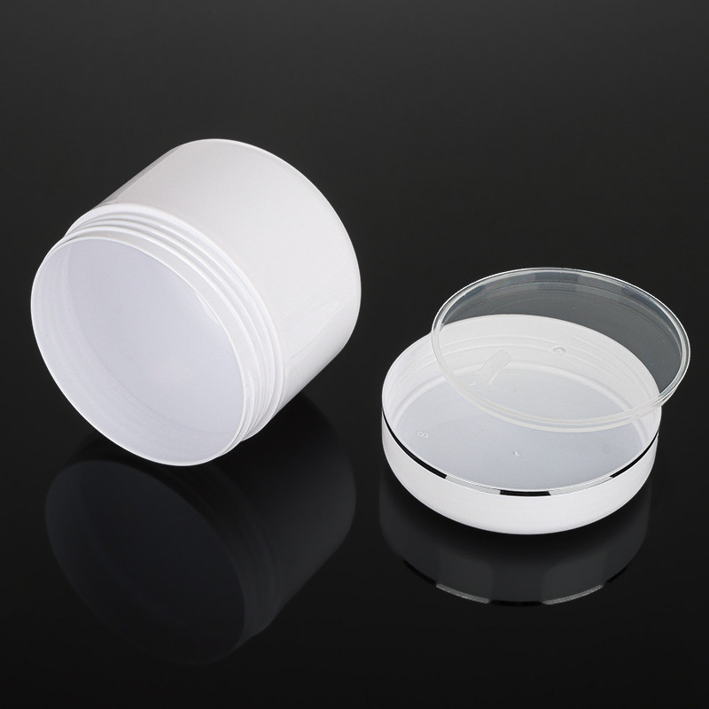 PET Cream Packaging Jar Silver Line Round Shape , 2 Oz Cosmetic Containers