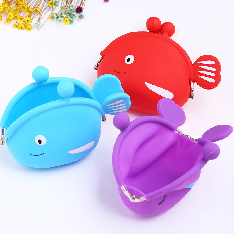 Cartoon Animal Silicone Fish Coin Wallets Purse Headset Bag For School Prize Gifts Wallet Bag Christmas Birthday Kidgift
