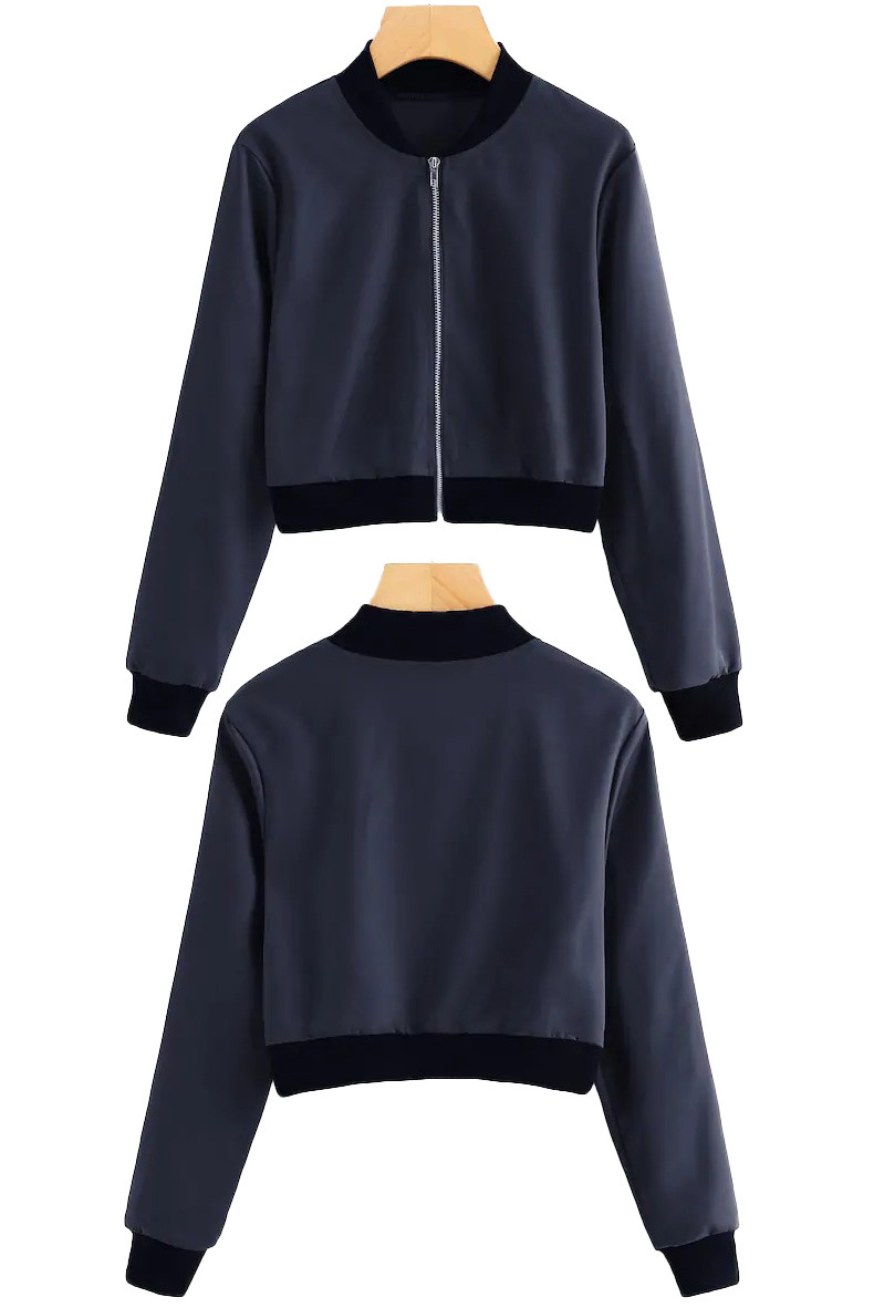 Wholesale spring autumn Ladies short cropped stand-neck baseball zipper jacket womens coat