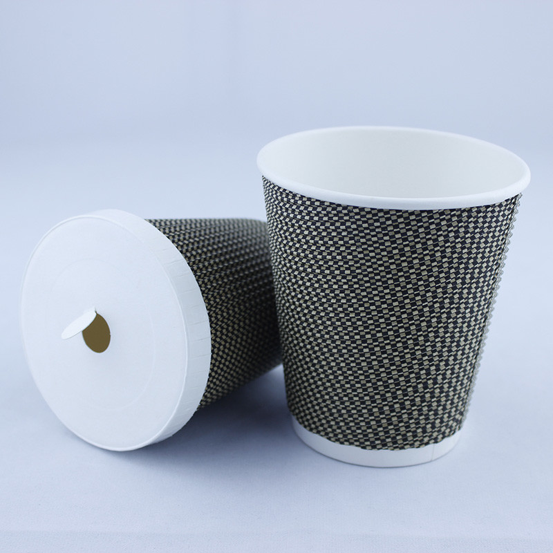 Compostable 12oz Double Wall Hot Cup , Printed Kraft Ripple Wall Paper Cup