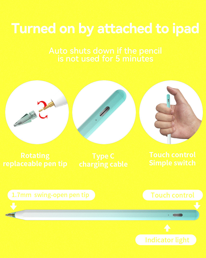 Palm Rejection Active Stylus Pen Ipad Fast Charging Black Color