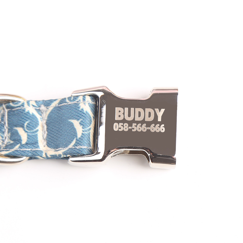 Silver Nameplate Buckle Personalized Puppy Collars Print Pattern For Dogs