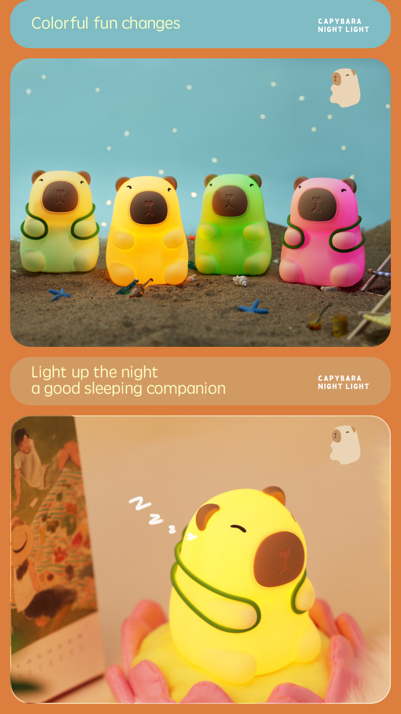 Rechargeable Lovely Design Soft Silicone Capybara Night Light For Child's Bedroom