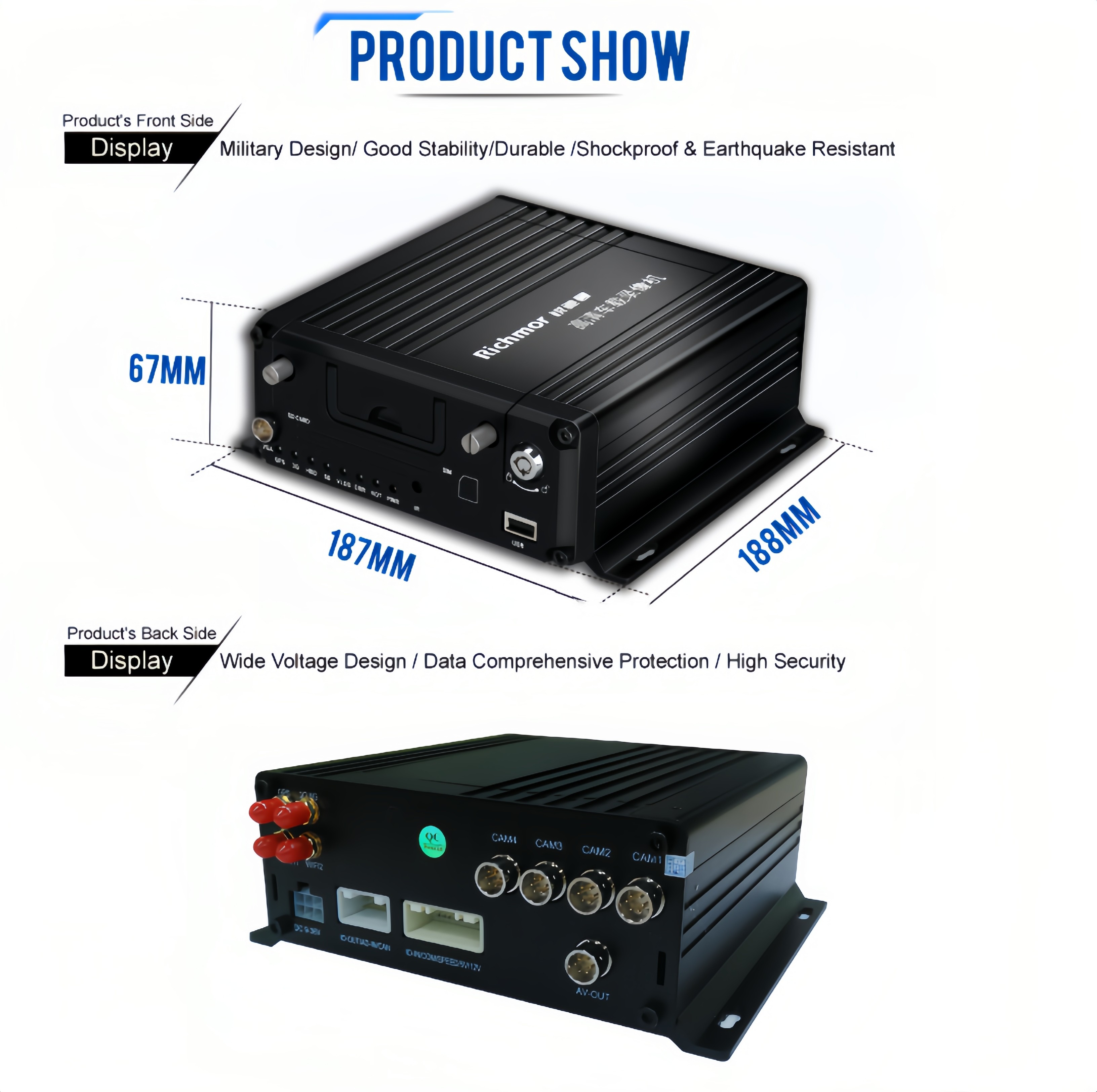 Vehicle Fleet Management Function 4CH/8 Channel AHD HD Video Input MDVR For Bus Muck Truck