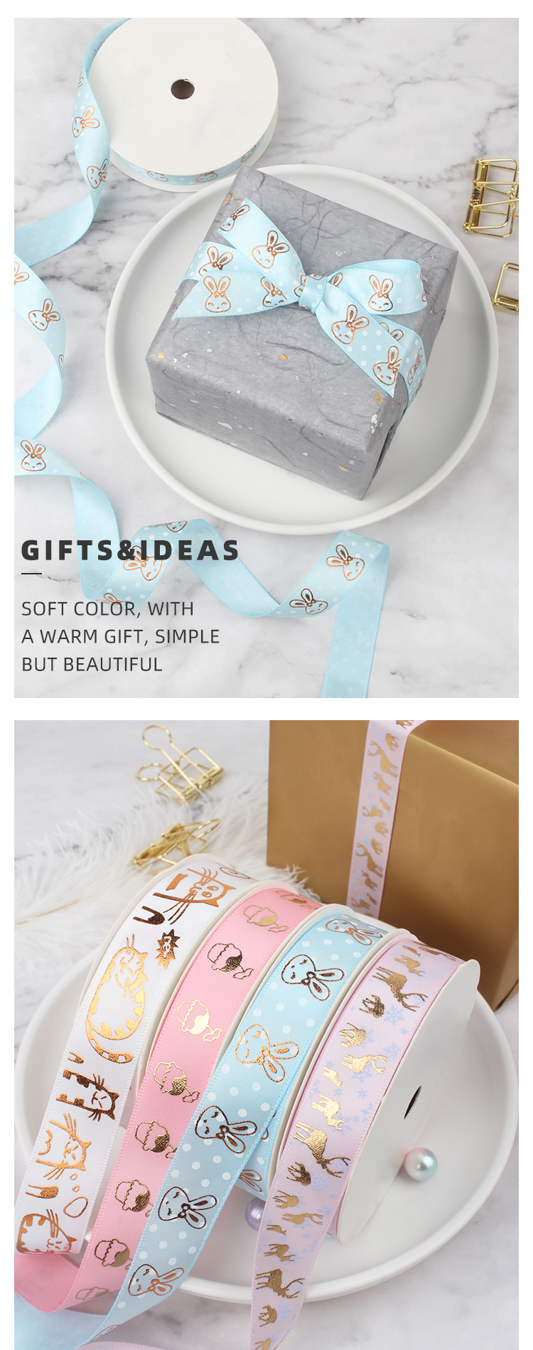 Customized Color Childrens' Day Silk Ribbon With Logo For Gift Packing Animal Printed Ribbon