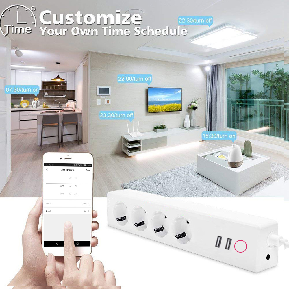 Smartlife 1.5M 2000W CE Smart Home Power Strip For European Travel