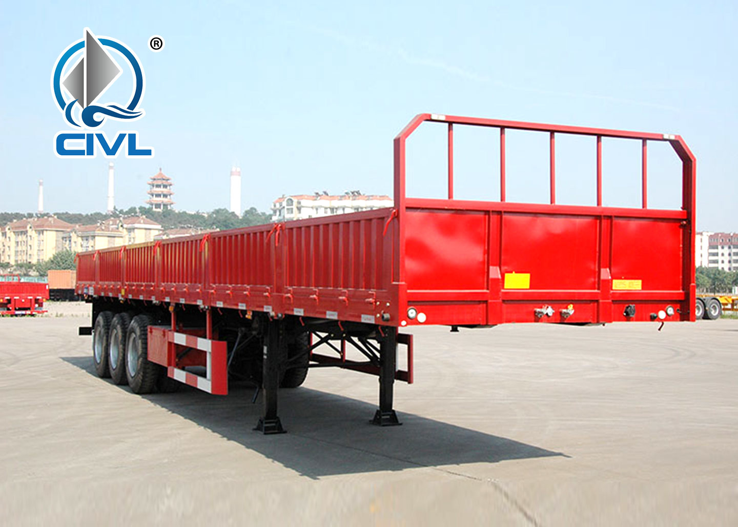 Three Axle Semi Trailer Trucks , Yeallow Color Sidewall Semi Trailer Flatbed Trailer