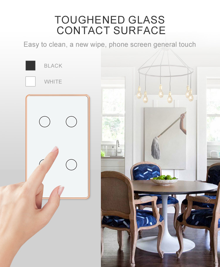 Smart Home Eu Au Us Metal Frame Waterproof Interruptor Glass Light Smart Tuya Neutral 120V 4 Gang Zigbee Switc