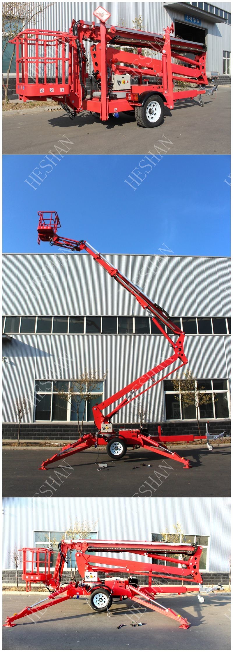 10m Towable Cherry Picker 200kg Load Capacity Rough Terrain Boom Lift