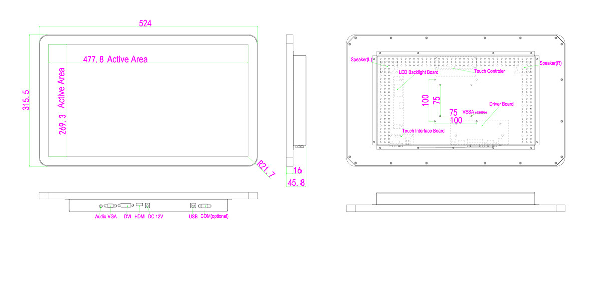 1920*1080 250cd/M2 Touch Screen Desktop Monitor