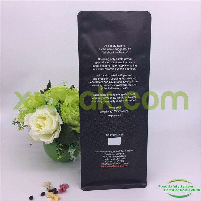 Laminated Custom Printed Resealable Bags , 250g Packing Custom Color Coffee Bean Pouches
