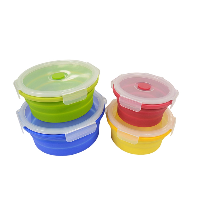 Collapsible Lunch Box, Silicone Food Storage Containers Eco Lunch Bento Box BPA-Free with Fork Spoon for Adults, Kids