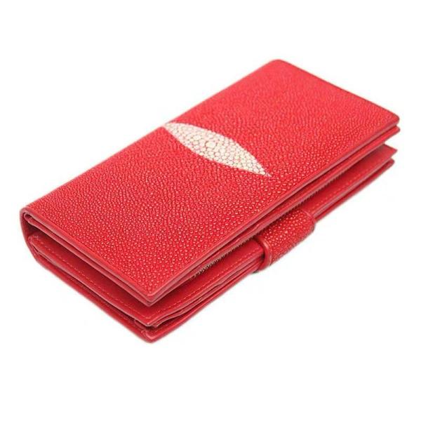 Authentic Real Stingray Skin Women's Long Red Wallet Lady Card Holders Genuine