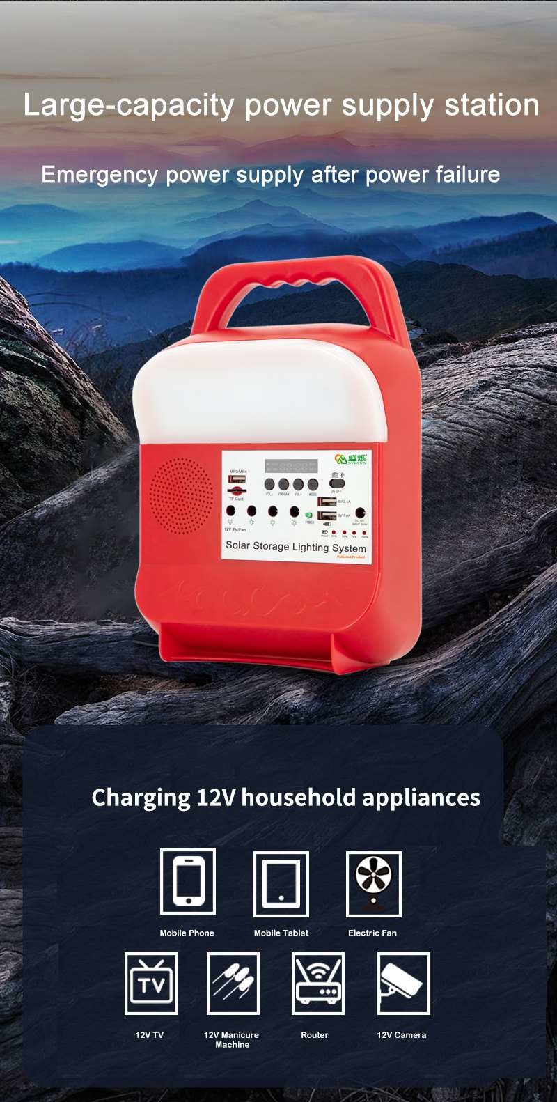 Camping Solar Lights SRE-815-B Waterproof Portable Rechargeable Led 25W