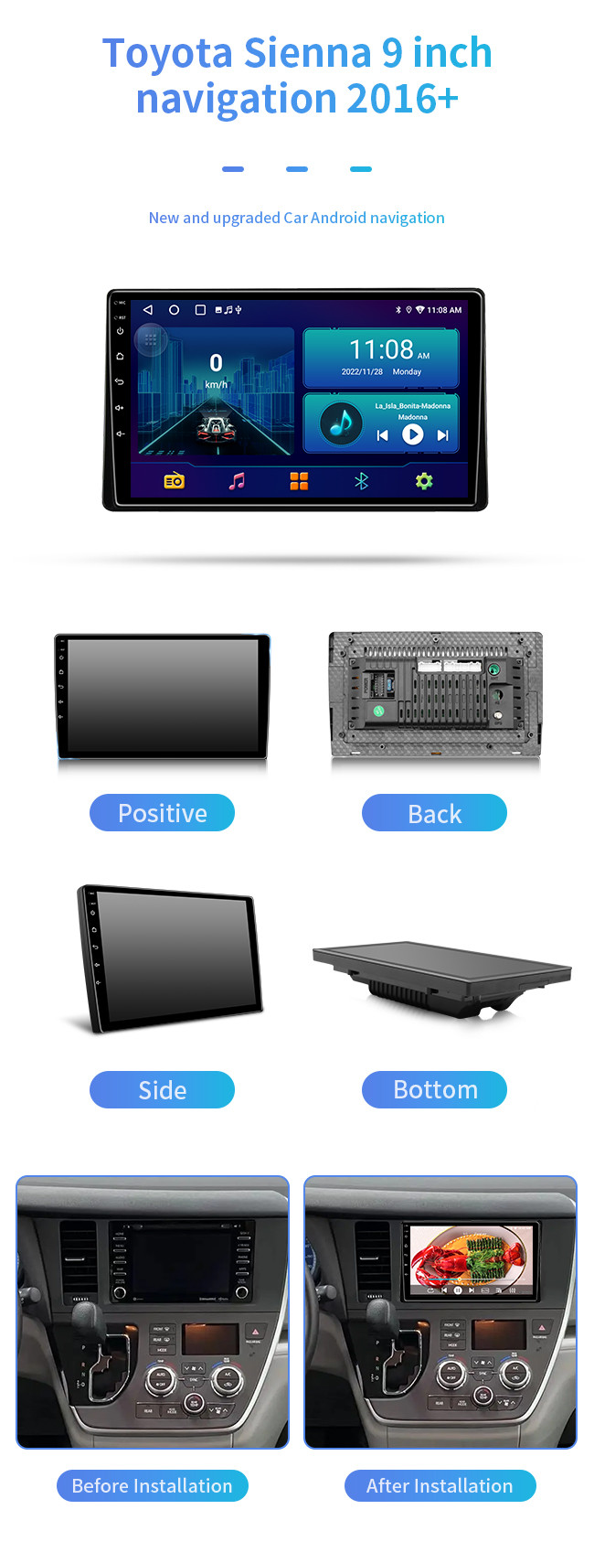 8 Core For Toyota Sienna 2016+ Carplay IPS HD Touch Screen Car Navigation