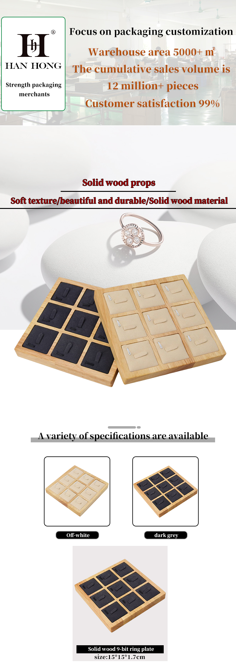 3x3 Multi Cells Solid Wood Jewellery Presentation Tray For Ear Rings Studs Exhibition