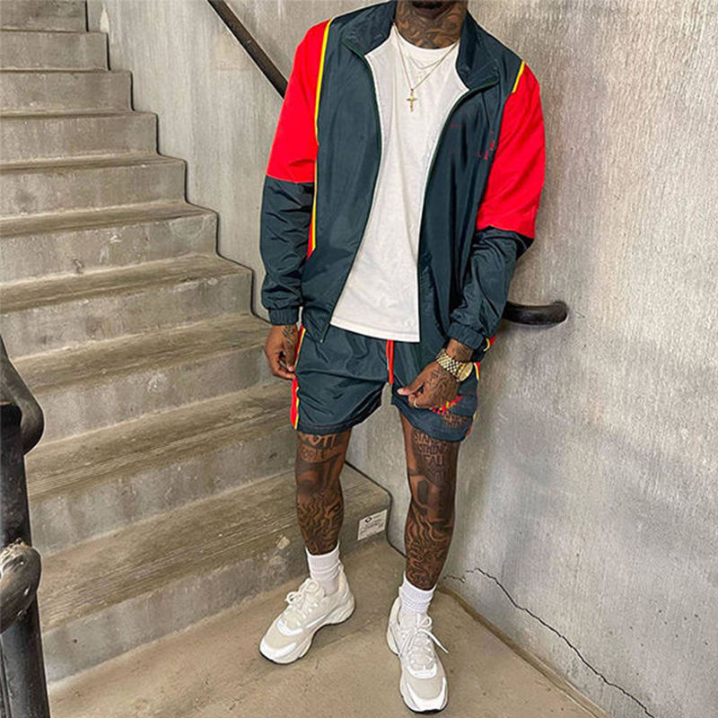 Custom Logo Embroidery Thin Two Piece Joggers Suits Nylon Polyester Windbreaker Zipper Jacket Tracksuit Short Sets for Men
