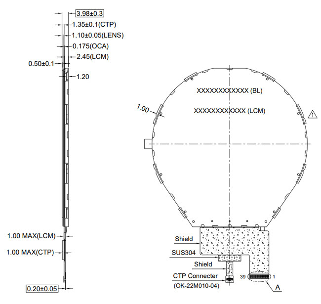 800x800 IPS Circular LCD Display , Round TFT LCD 3.4" MIPI Interface With CTP