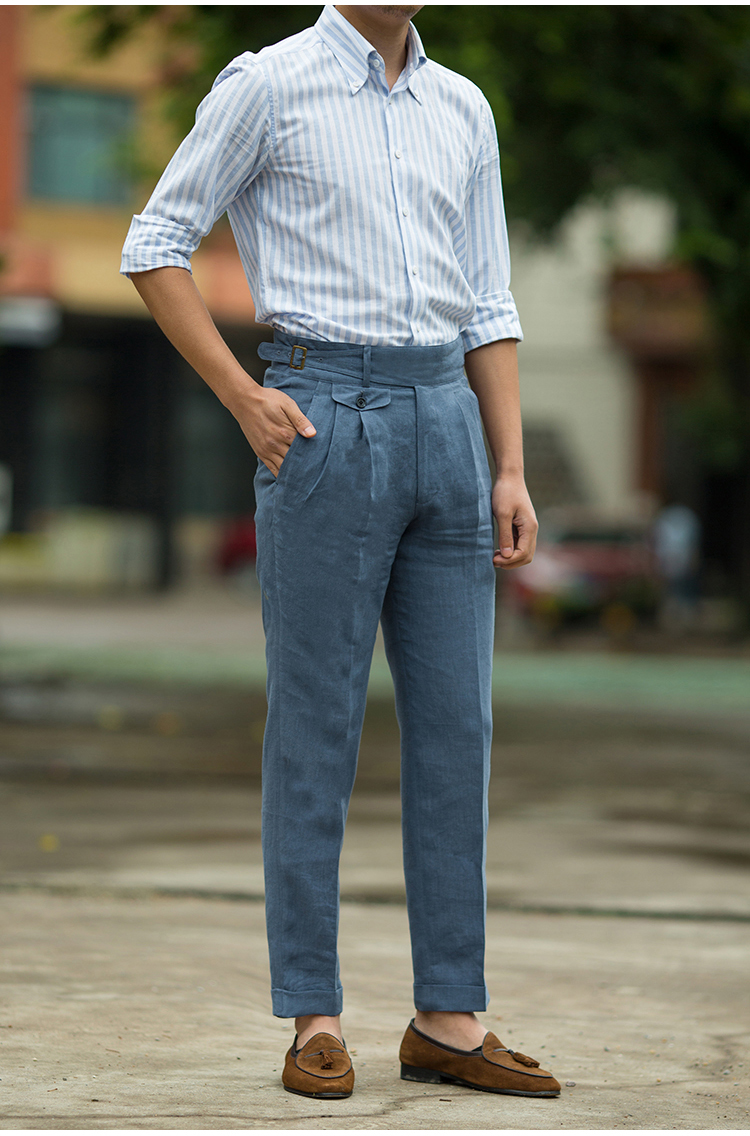 Men's Pants Cropped Pants Waisted Summer Style Linen Thin Casual Suit Trousers Woven