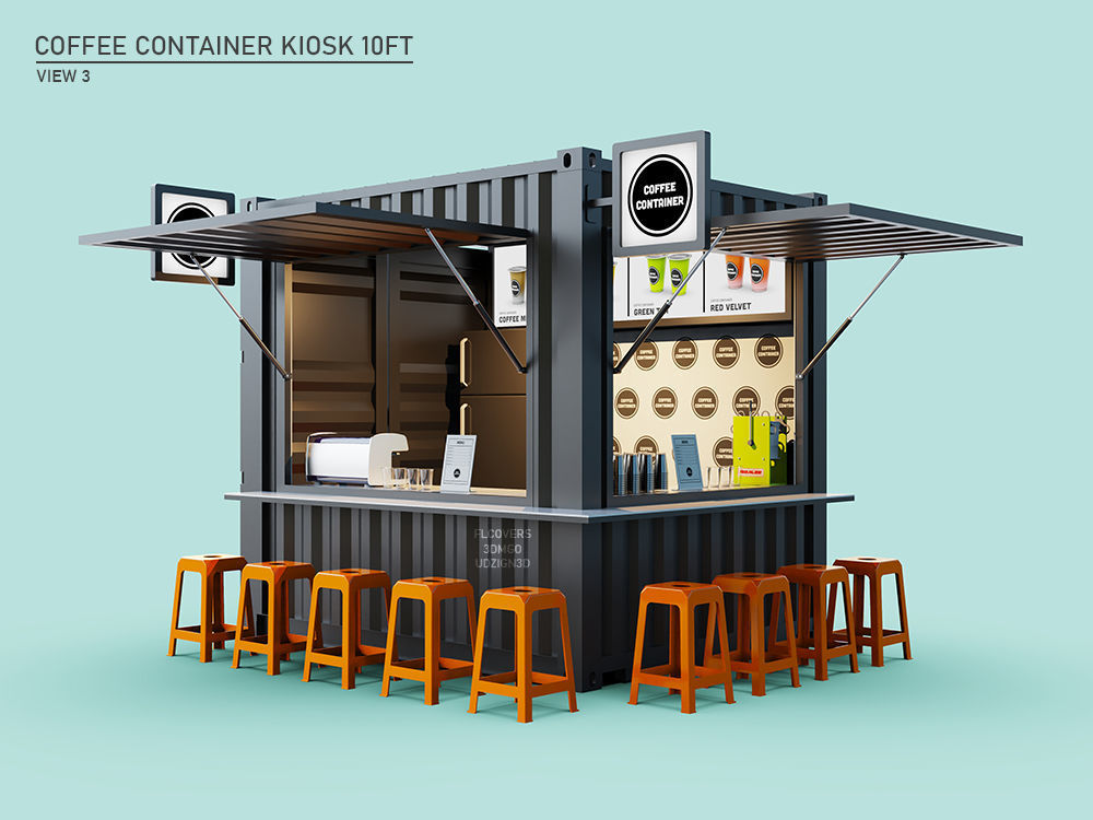 Main Structure Galvanized Steel Square Tubes 10ft Movable Bar Cafe Store for 20ft Shipping Container Garden Coffee Shop