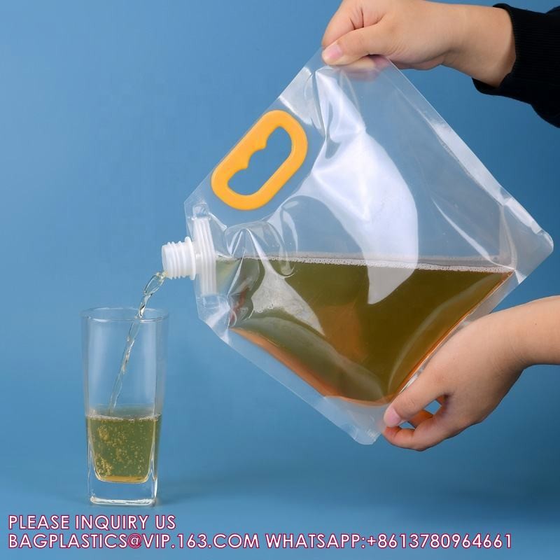 Sustainable Recyclable Custom 1.5L 2.5L 5L Plastic Liquid Packaging Bag Stand Up Beer Spout Pouch With Handle