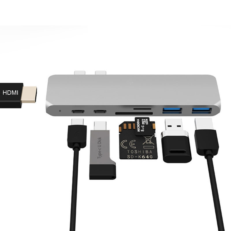 Amazon 2018 Aluminum Thunderbolt 3 USB-C Hub USB Driver 7 Ports Dual Type C Hub 4K Type C 100W PD charging