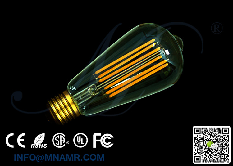 High Quality ST64 LED Edison Bulb 6W E26 E27 B22 AC110-240V 2200k 2700k 6000k CE RoHS FCC SAA UL Approved