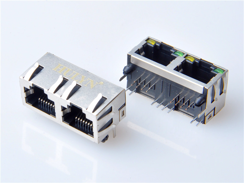 HULYN Very low profile, Shielded RJ45 Modular Jack, Through Hole Type, 1x2,with LEDs，