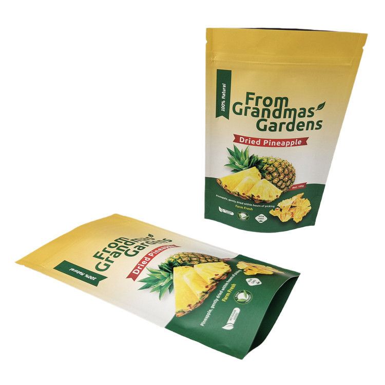 Wholesale Biodegradable Recycle Kraft Paper Bag Food Grade Stand up Pouch for Dried Pineapple