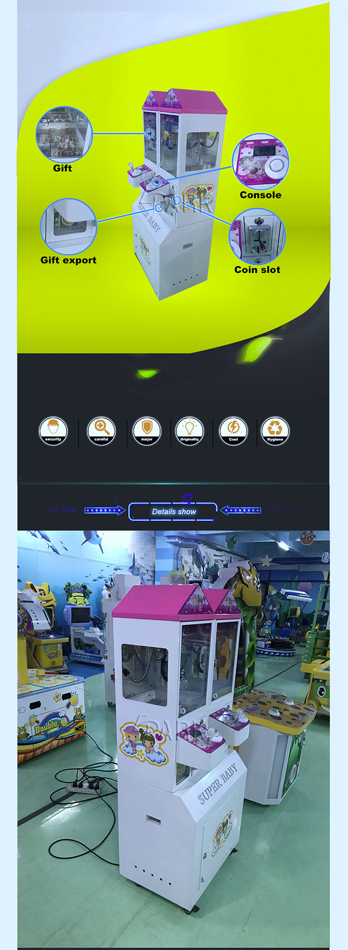 Double Players Mini Toy Crane Machine For Shopping Mall / Home Theater