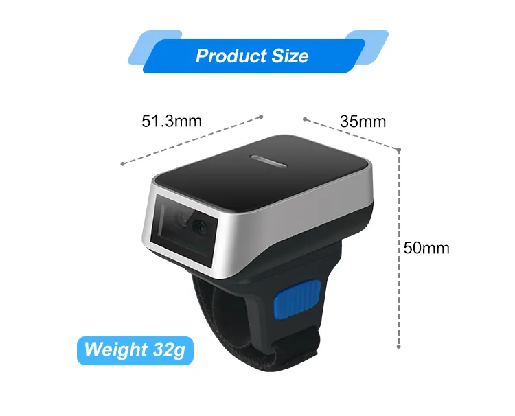 1d 2D Wearable Ring Barcode Scanner Mini Portable Bluetooth Finger Ring Barcode Scanner