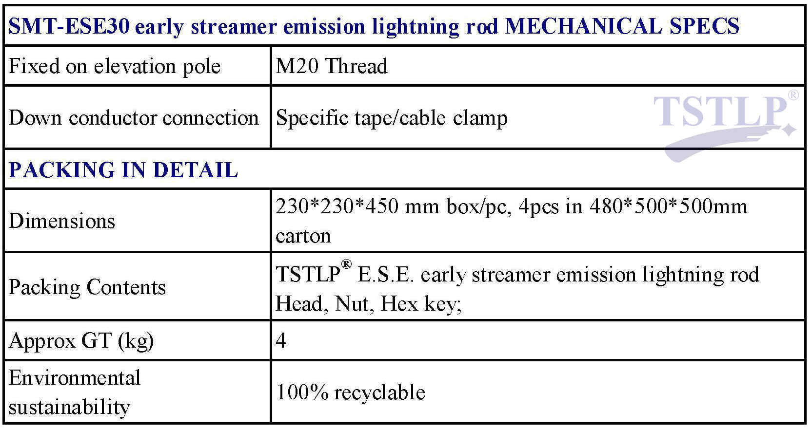 TSTLP SMT-ESE30 Ese Lightning Arrester Robust To Withstand Multiple Lightning Strikes