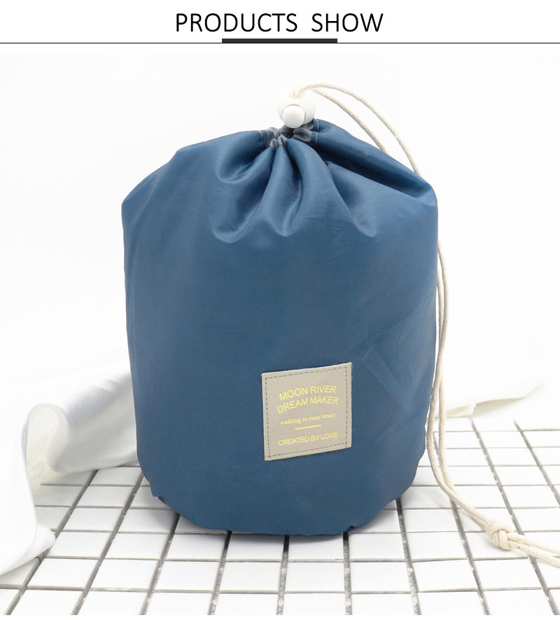 Round Drawstring Polyester Cosmetic Bag For Travel