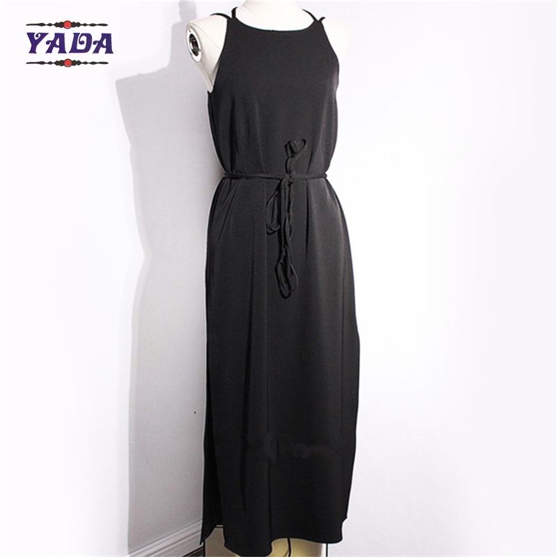 Open back cross split long spaghetti strap solid maxi a line skirt dress beach dresses clothes women with good quality